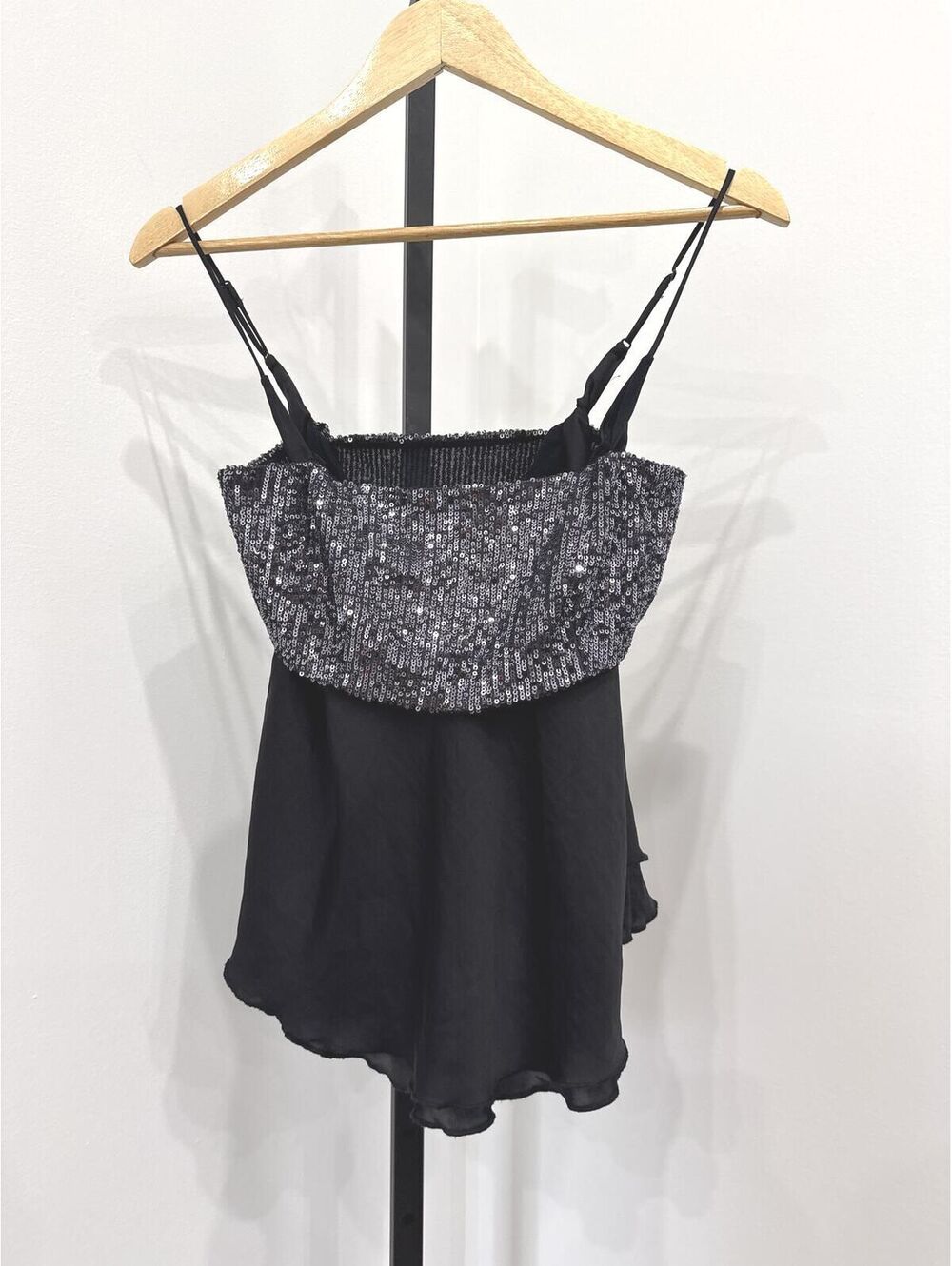 Intimately Free People M Black Sequin Detail Sleeveless Top Adjustable Straps